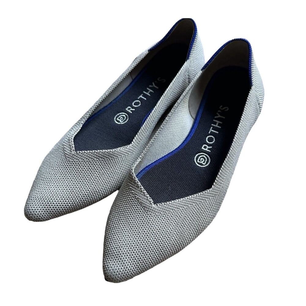 Rothy’s The Point Women Gray Beige Flat Knit Slip On Pointed Toe Size 8.5 Ballet